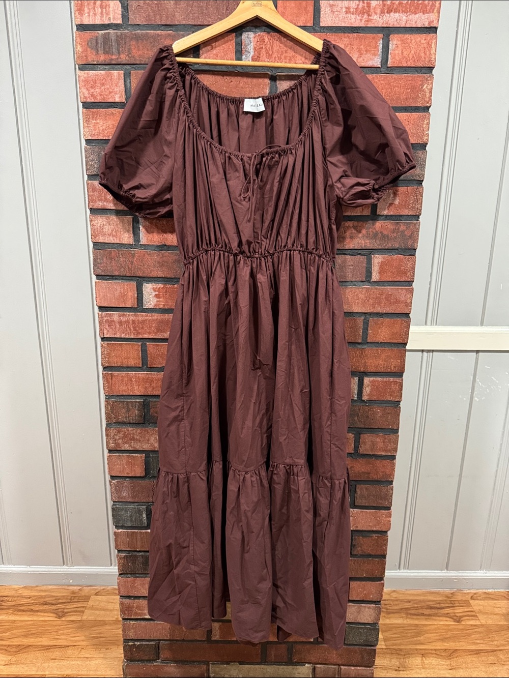 Matteau Brown Puff-Sleeve Tiered Maxi Dress